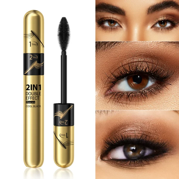 two in one fiber mascara, waterproof, thick and long lasting, without smudging, long and curling
