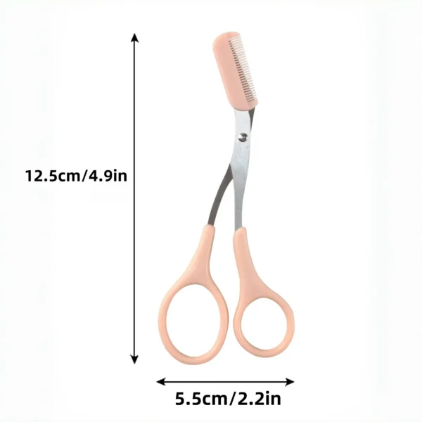 pink eyebrow trimming scissors with built in comb stainless steel, precise grooming tool, creating perfect eyebrows
