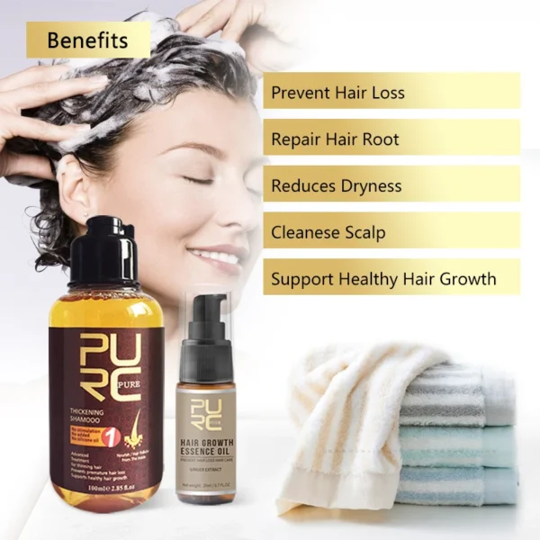 PURC Hair Growth Shampoo Set Ginger Anti Hair Loss Fast Regrowth Care Oil Scalp Treatment Kit Hair Growth Products for Men Women - Image 5