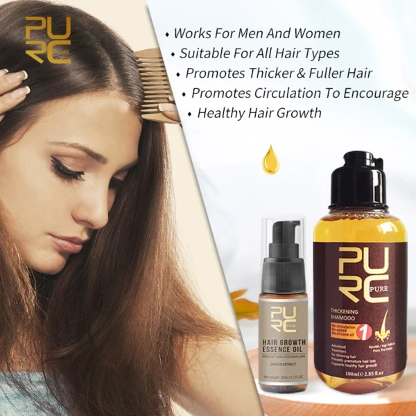 PURC Hair Growth Shampoo Set Ginger Anti Hair Loss Fast Regrowth Care Oil Scalp Treatment Kit Hair Growth Products for Men Women - Image 2