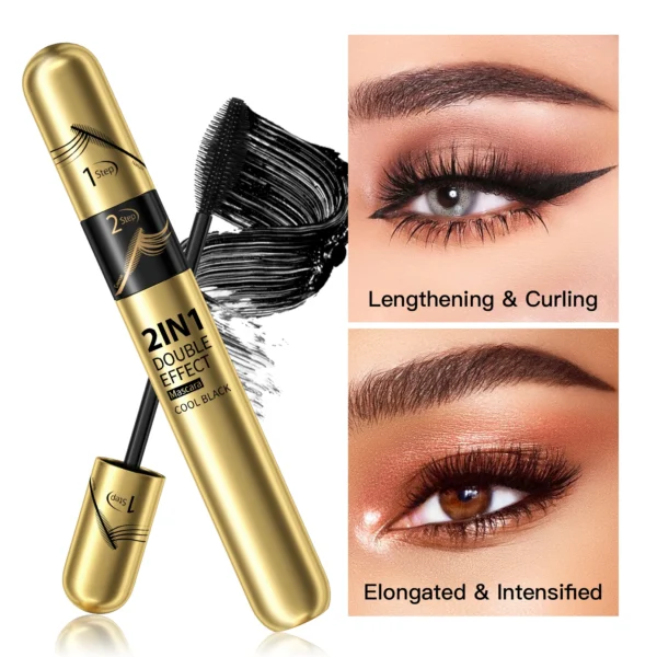 two in one fiber mascara, waterproof, thick and long lasting, without smudging, long and curling