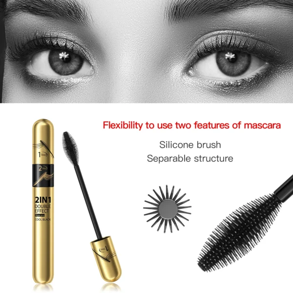 two in one fiber mascara, waterproof, thick and long lasting, without smudging, long and curling