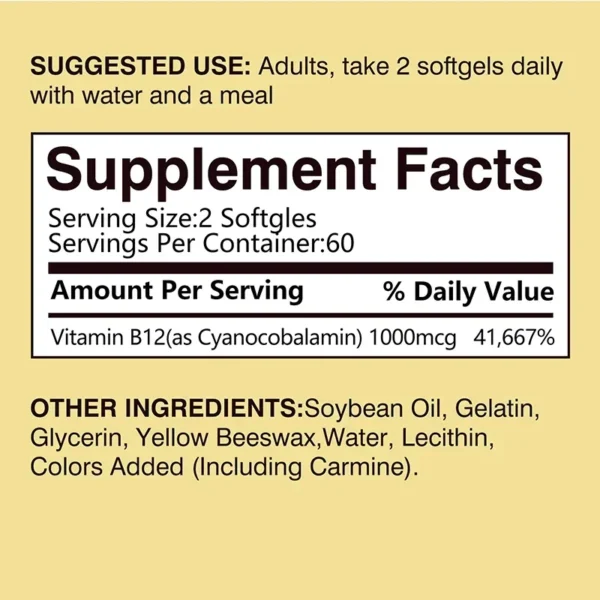 Vitamin B12 - for Mood, Brain, Nervous System, Energy, Metabolism, Relieve Fatigue, Heart Health - Image 2
