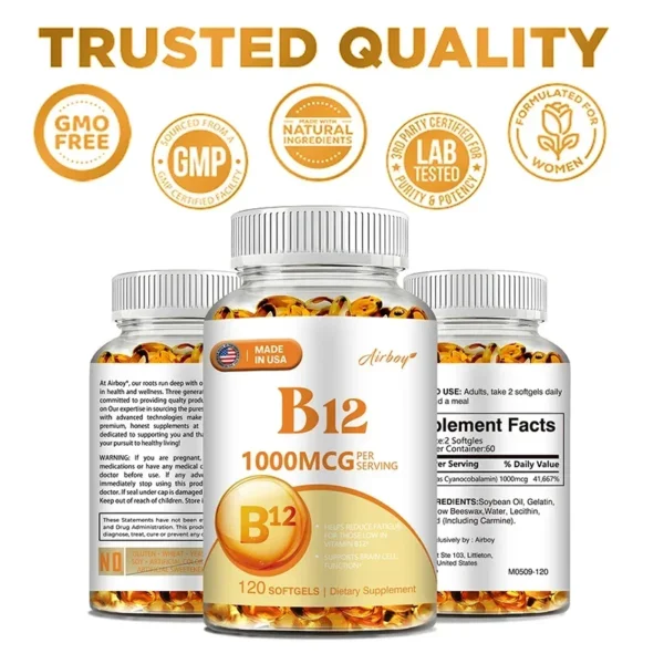 Vitamin B12 - for Mood, Brain, Nervous System, Energy, Metabolism, Relieve Fatigue, Heart Health - Image 6
