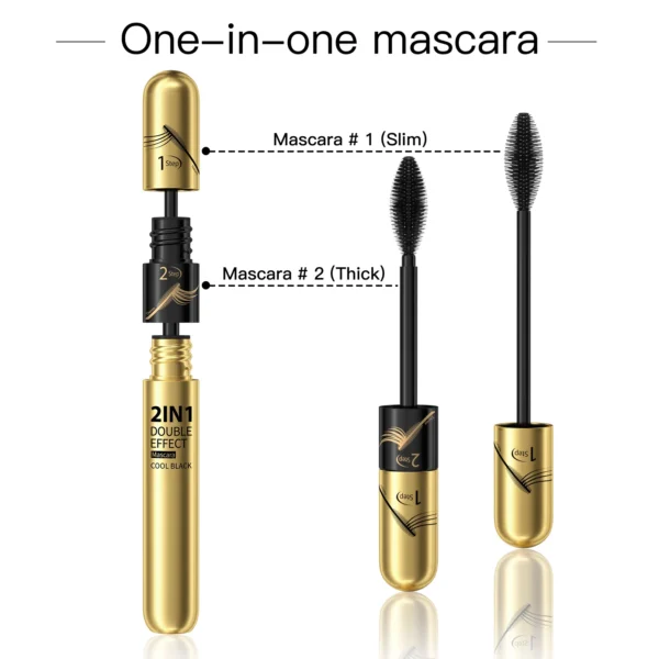 two in one fiber mascara, waterproof, thick and long lasting, without smudging, long and curling
